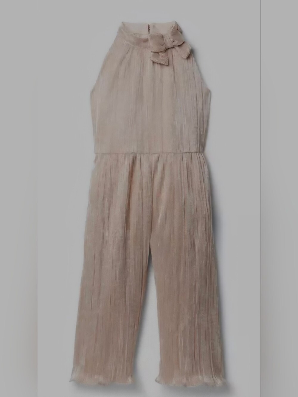 Metallic Plisse Pleater Halter Jumpsuit in Light Beige Janie And Jack Sz 4 Girls